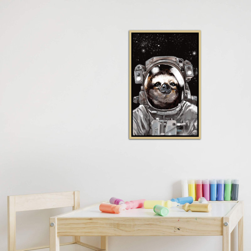 Astronaut Sloth Selfie Art, 26" H x 18" W x 1.5" D, Gold Framed Canvas