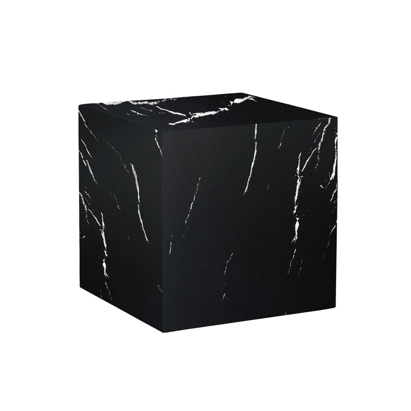 Luxury Black Marble Cube End Table - Modern Faux Stone Side Table for Living Room