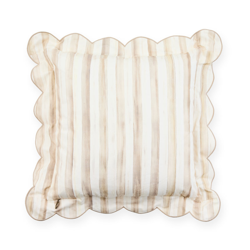 Mocha Check Reversible Scalloped Pillow, Square 20", Ivory/Gray