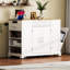 Îlot de cuisine cannelé avec armoire de rangement pour poubelle, prise de courant, support de rangement interne, îlots de cuisine roulants sur 5 roulettes avec 3 tiroirs, 3 tablettes latérales ouvertes-1134504461
