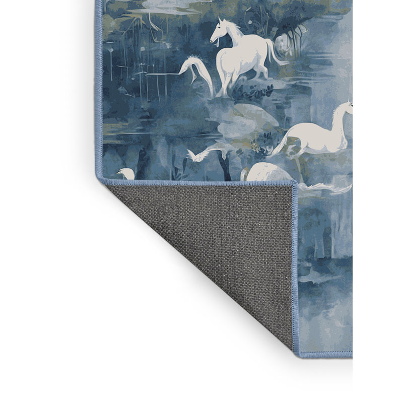 Tapis bleu soyeux et moelleux, Rond 5 pi