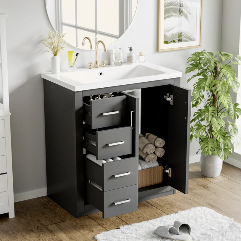 Ensemble de meuble-lavabo avec lavabo en céramique 30 po Hansdieter, ensemble de meuble-lavabo autoportant avec 3 tiroirs et portes à fermeture douce