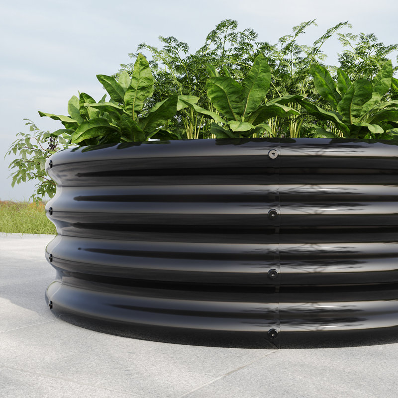 32.08"*11.4" Tall Round Raised Garedn Bed, Black, 11.42" H x 32" W x 32" D