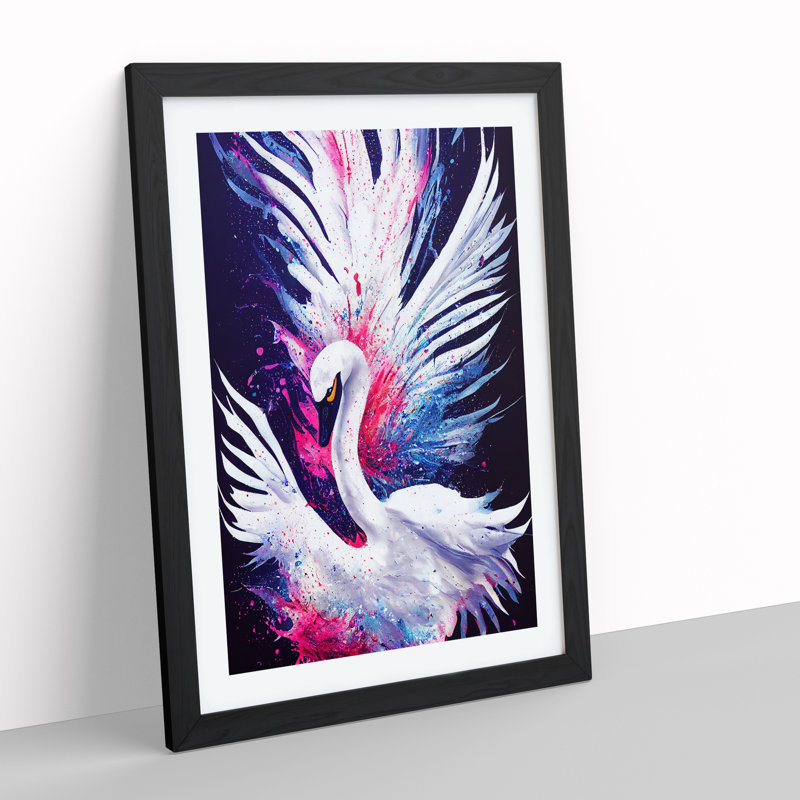Vibrant Swan No.2 Abstract - Single Picture Frame Painting, 64cm H x 46cm W x 2cm D, Black Framed
