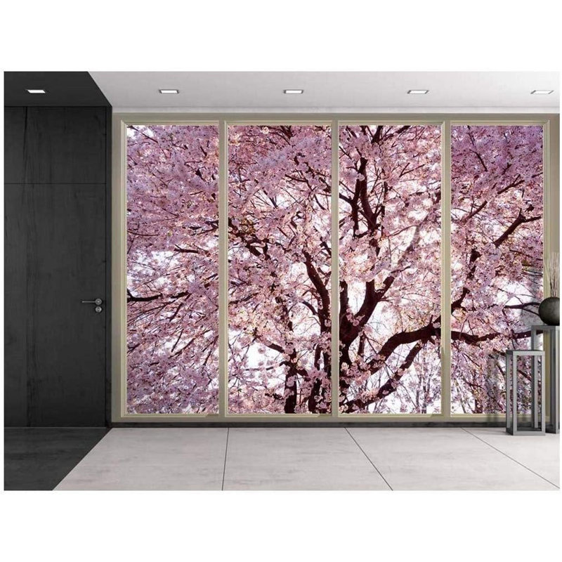 Branches remplies de fleurs de cerisier roses, L 66 po x l 96 po