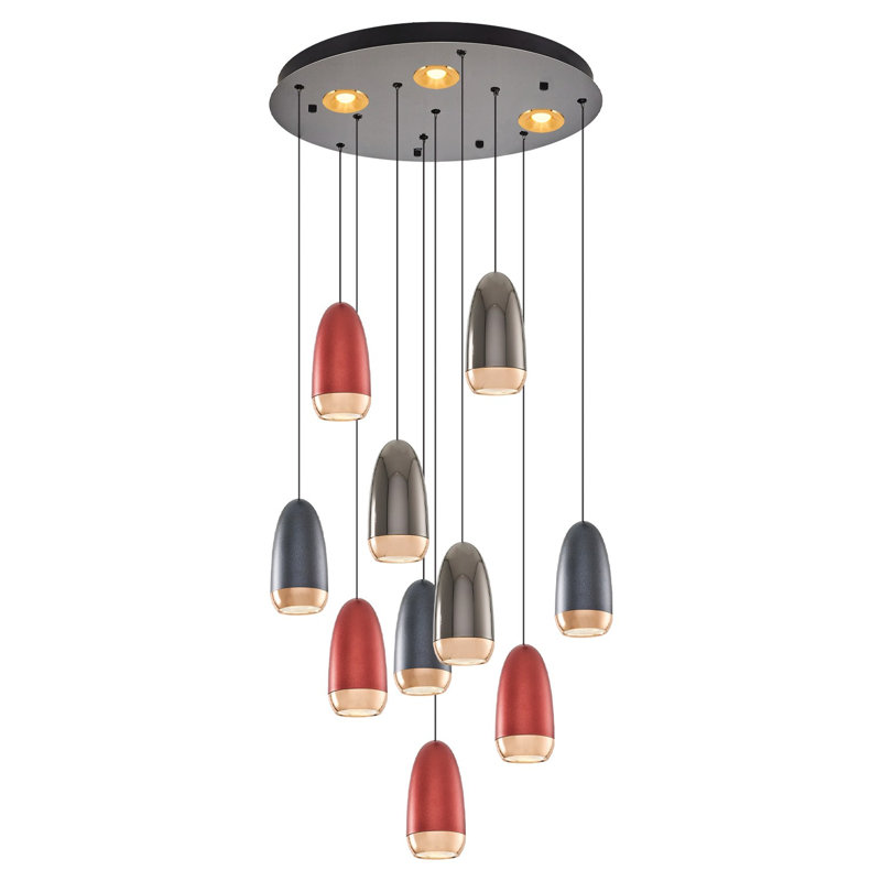 Stunning Metal Chandelier with Opal Glass Cap, 15.7 in Diameter x 47.2 in Height | 1 x 50W LED Socket, 3000K Light, 5000 Lumens | Assembled, Elegant Red, Blue & Grey Design | Perfect for Living Room & Dining Spaces
