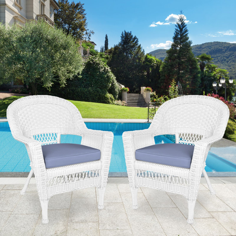 Burrowes Patio Chair with Cushions SET, White, Steel Blue