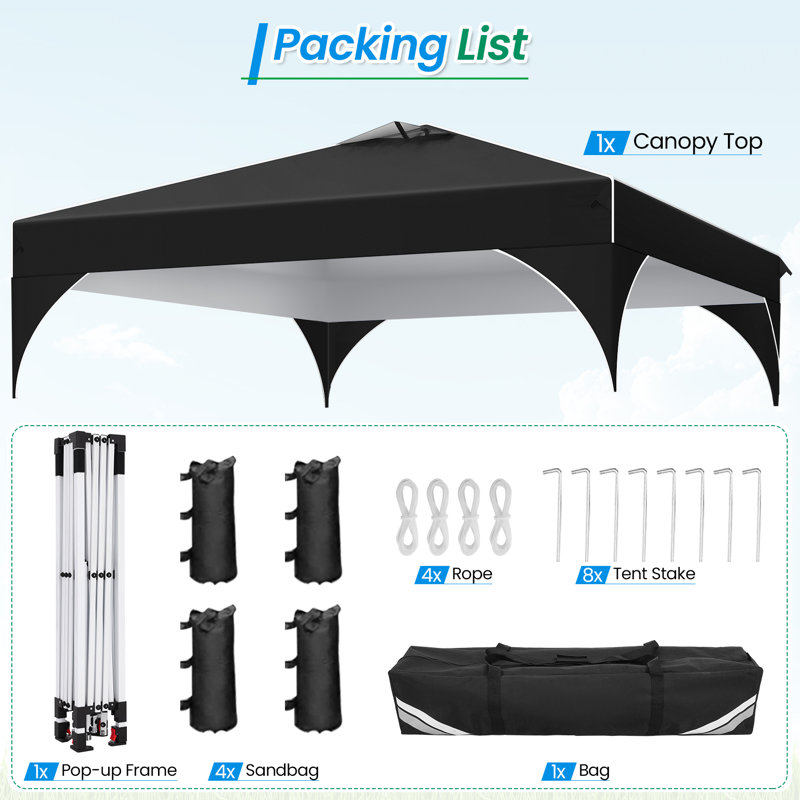 Tent 10x10 Pop up Canopy Outdoor Shade with Sidewalls UPF 50+ Waterproof Canopy, Black