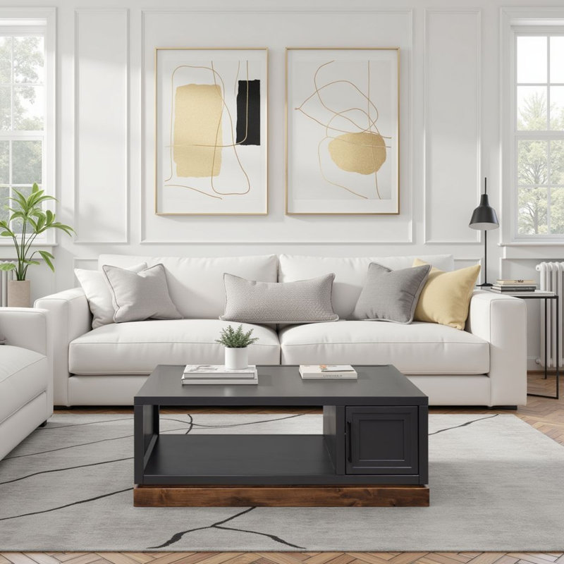 Table basse 48 po avec portes et rangement ouvert Katoria, Noir