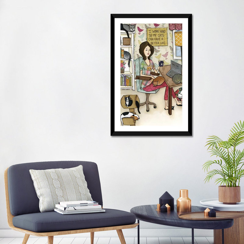 « Cats Better Life » par Jamie Morath-impression, H 32 po x l 24 po x P 1 po, Papier encadré noir, Blanc