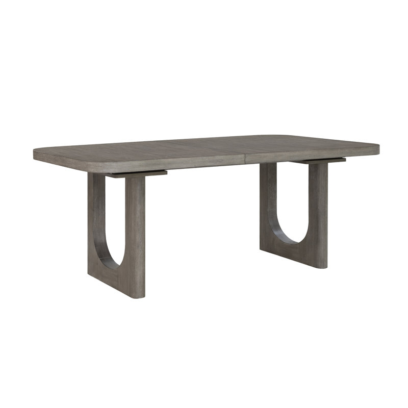 Gray Oak Extendable Rectangular Dining Table with Double Pedestal