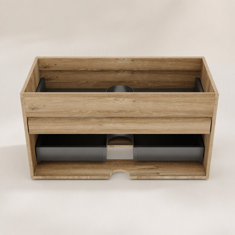 Meuble-lavabo en chêne brut + chêne brut 36 po avec double tiroir doux, meuble-lavabo flottant mural pour salle de bain moderne, KD