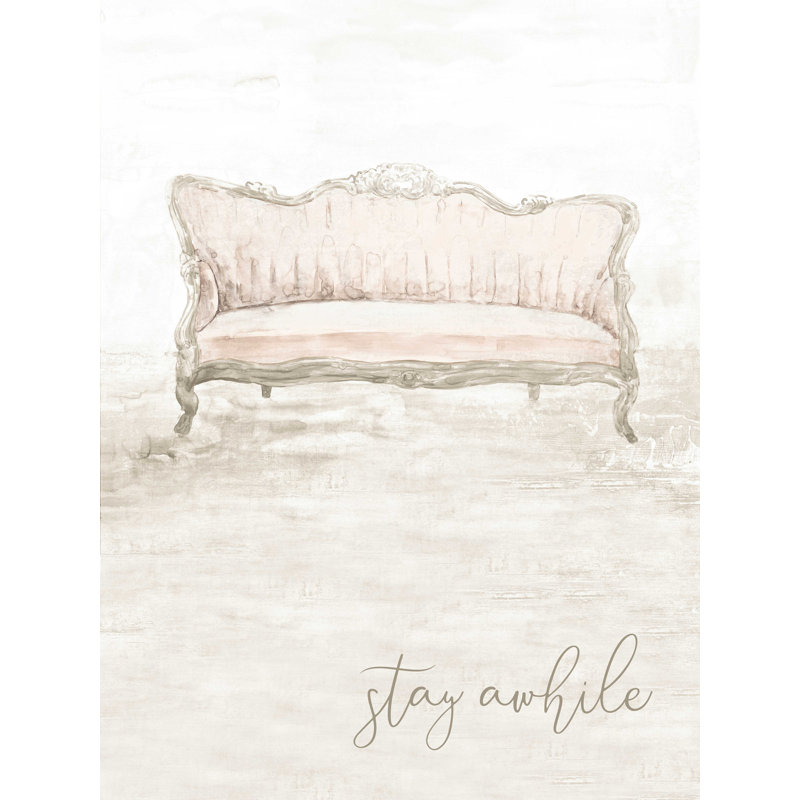 Canapé rose sur texture peinte «Stay A Time» - Impression sur toile tendue, H 16 po x l 12 po