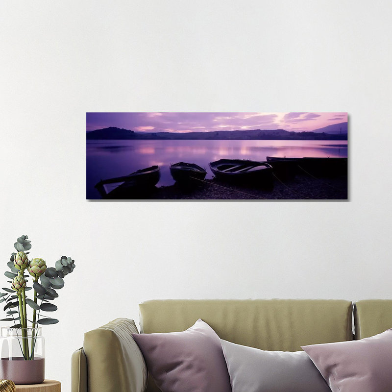 Sunset Fishing Boats Loch Awe Scotland - Wrapped Canvas Panoramic Print, 121.92 cm H x 40.64 cm W x 1.91 cm D