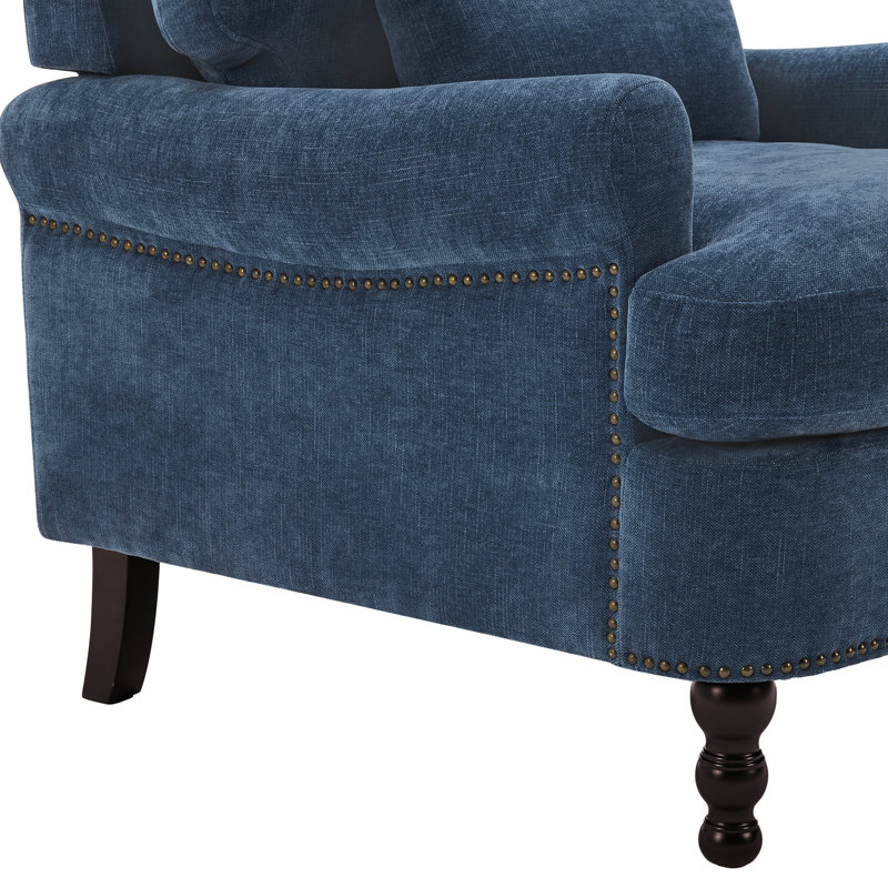 Fauteuil d'appoint Rickon style campagne française, avec accoudoirs arrondis et coussin lombaire, idéal pour le salon, la chambre ou le bureau à domicile.