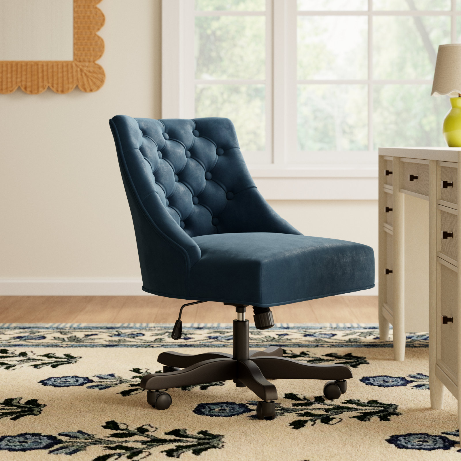 Swivel Office Chair, Navy Velvet