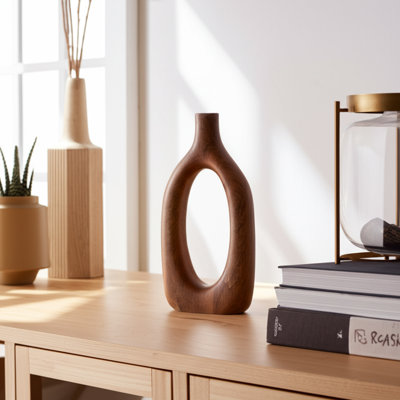 Modern Sculptural Mango Wood Vase - Decorative Handcrafted Accent With Eye-Catching Organic Form For Stylish And Versatile Shelf Or Tabletop Display