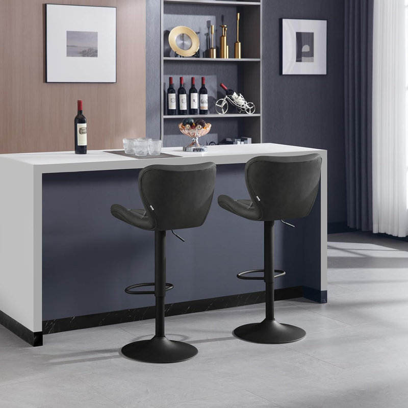 Mayetta Upholstered Adjustable Height Counter Stool with Metal Frame, Anthracite