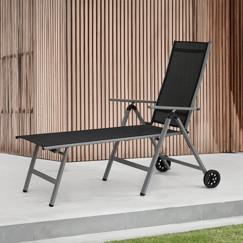  Chaise longue d'extérieur en aluminium à 5 positions réglables avec roulettes