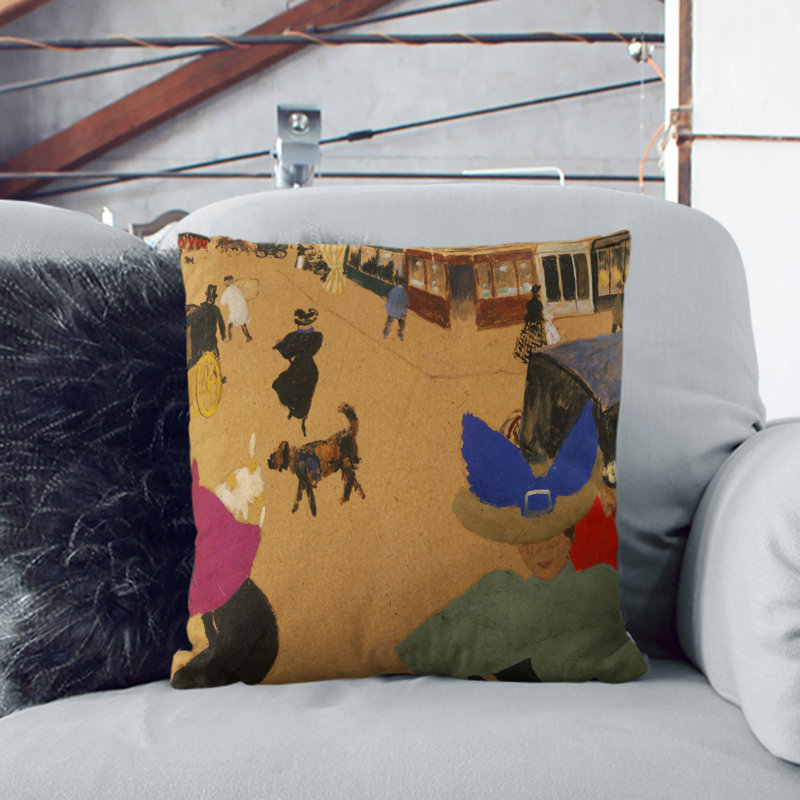 Street Scene In Paris Square Throw Cushion, 55cm H x 55cm W x 20cm D, Black