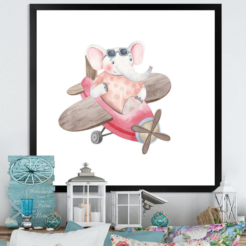 Mignon enfants éléphant volant, Cadre photo noir, L 16 po x H 16 po x P 1 po
