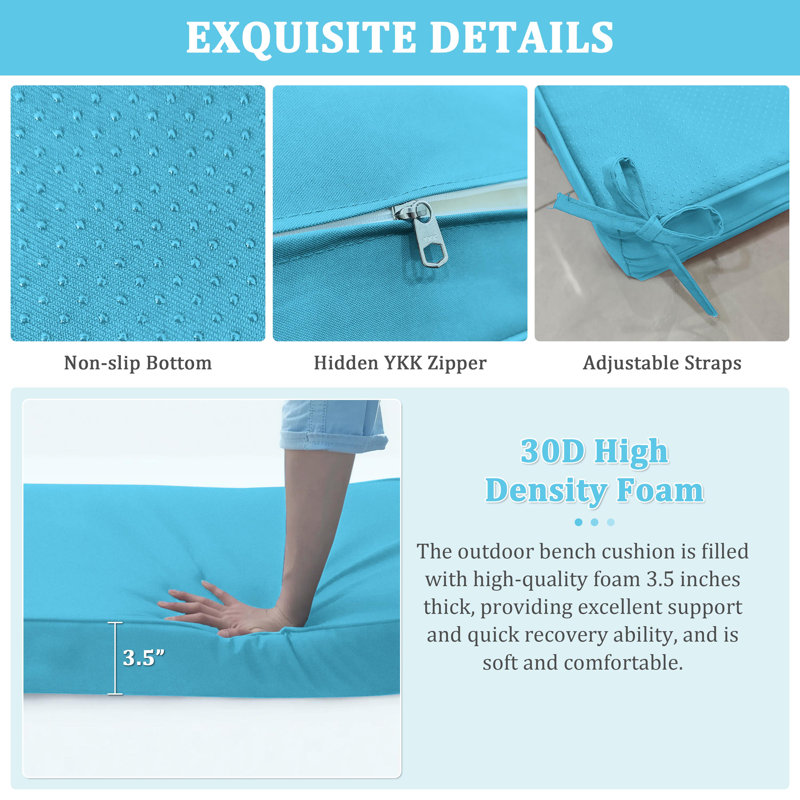 Outdoor Bench Cushion 48 X 18 X 3 Inch Indoor And Outdoor Seat Cushions, Lake Blue, 48" W x 18" D