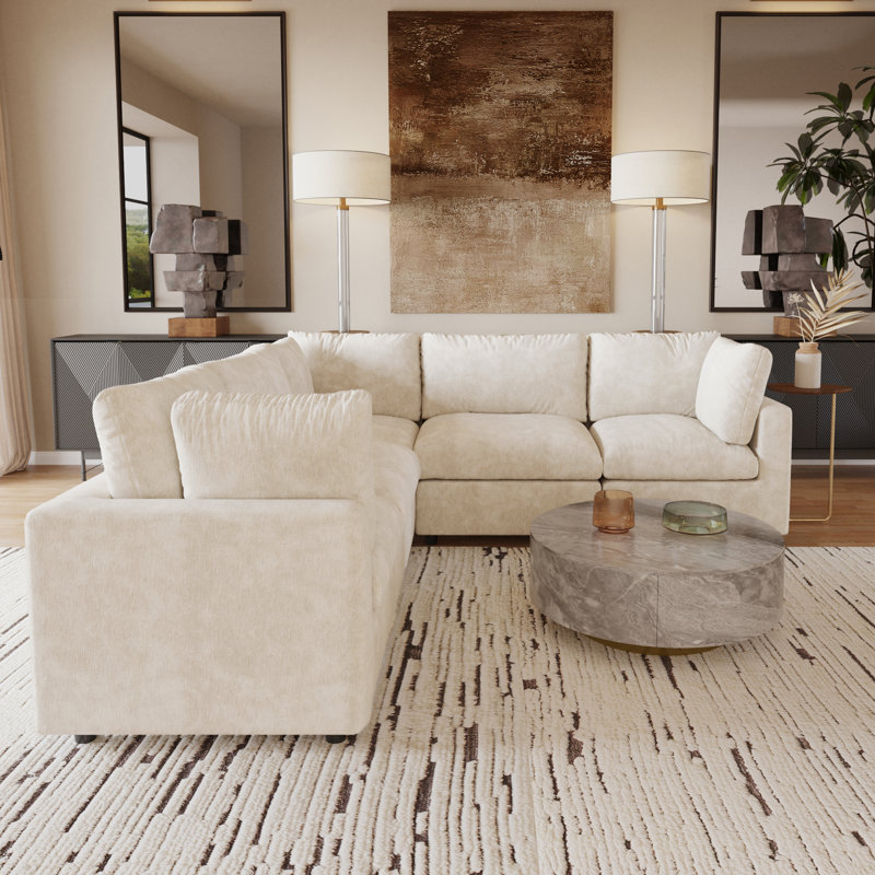 Kessi 5-piece Slipcovered Sectional, Beige