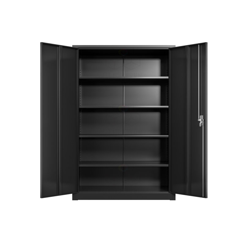 Armoire à outils 71 po en acier noir avec portes et 4 tablettes