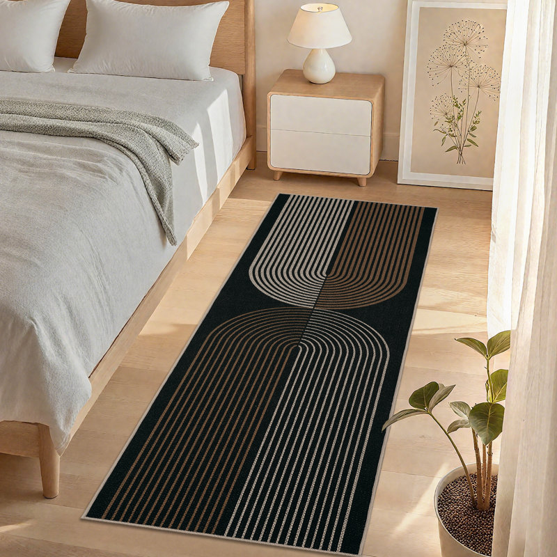 Tapis à rayures en jute Modern Modern, Tapis de couloir 2 po x 6 po, Noir