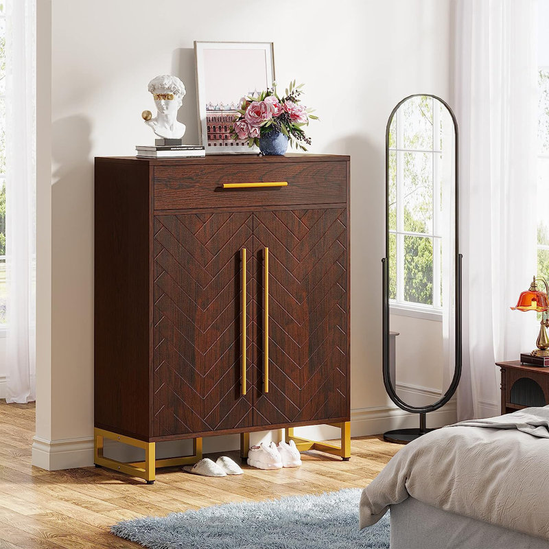 20 Pair Shoe Storage Cabinet, Dark Brown