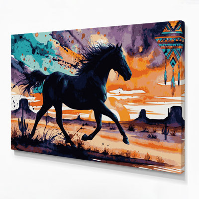 «Southwestern Cowboy Horse Silhouette 70», art mural sur toile mauve