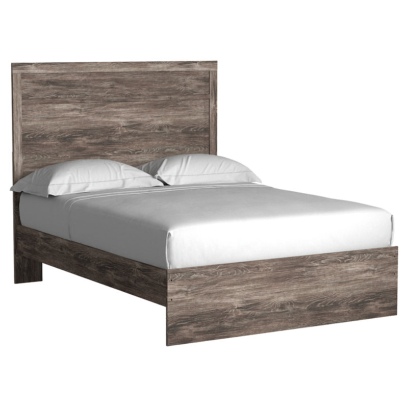Ralinksi Full Gray Oak Wood Panel Bed with Headboard