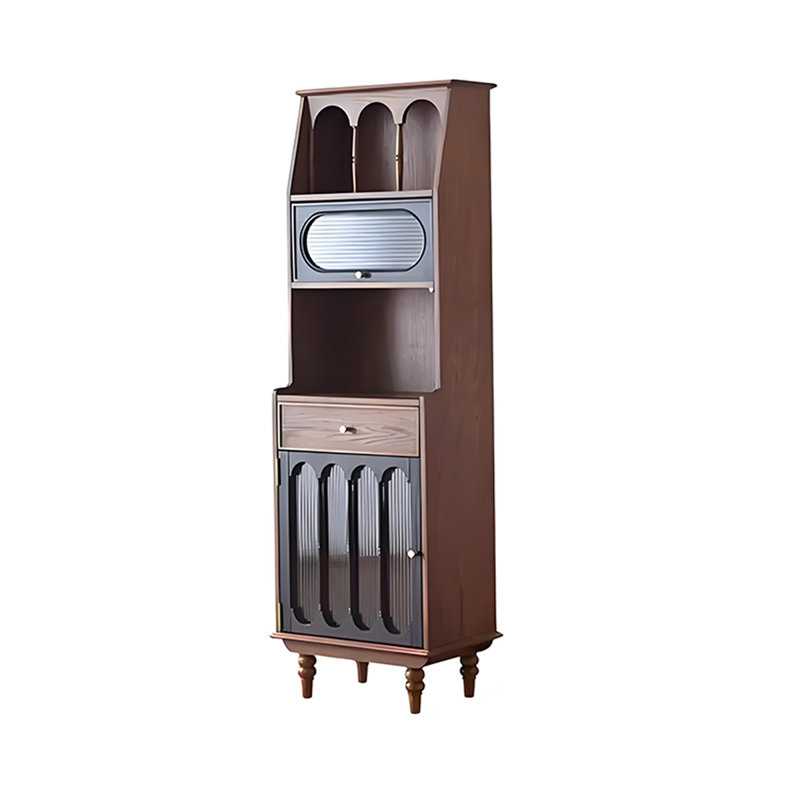 23.62" Modern Retro White Wax Wood Wine Cabinet, Narrow Side Tallboy for Small Homes, Living Room Storage & Tea Bar Cabinet