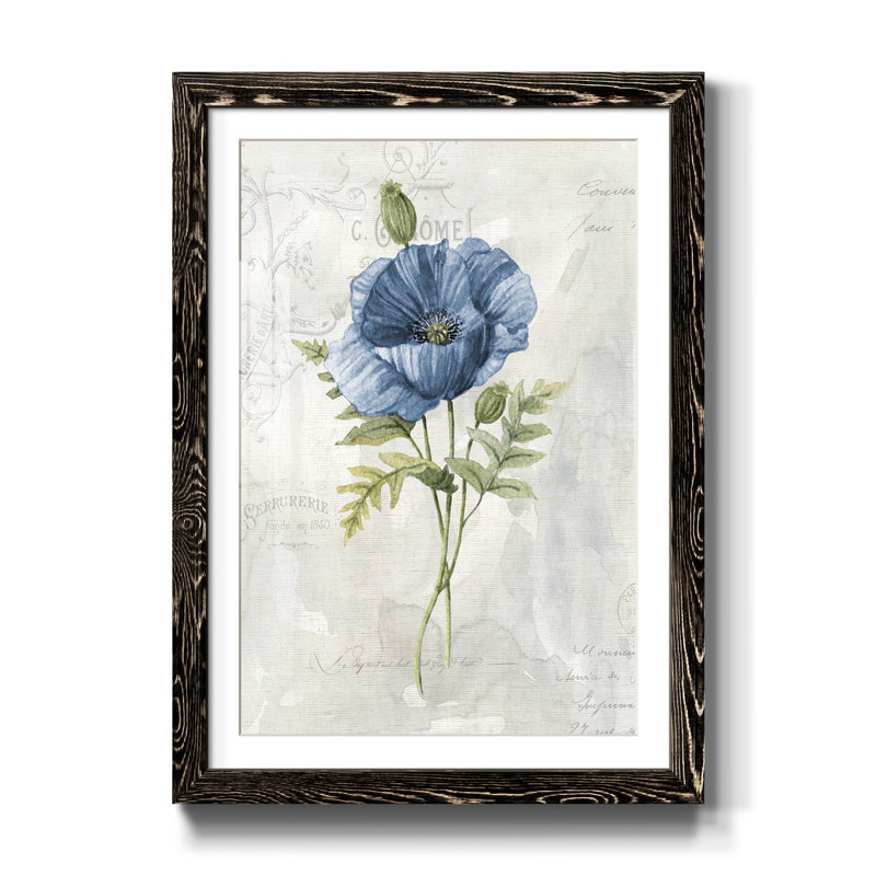Blue Linen Poppy - Cadre photo, reproduction d'art sur papier, H 37,5 po x l 27,5 po x P 1,5 po, Noir
