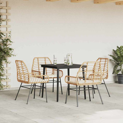 Ensemble repas de patio avec coussins en verre et poly rotin