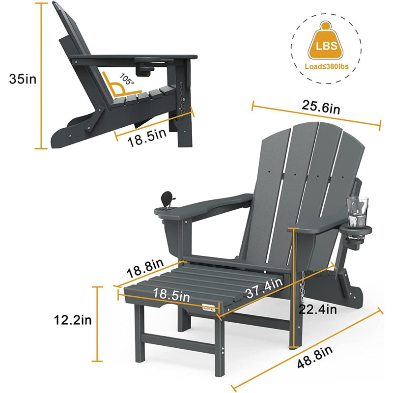 Chaise Adirondack pliante en acier avec repose-pieds, gris