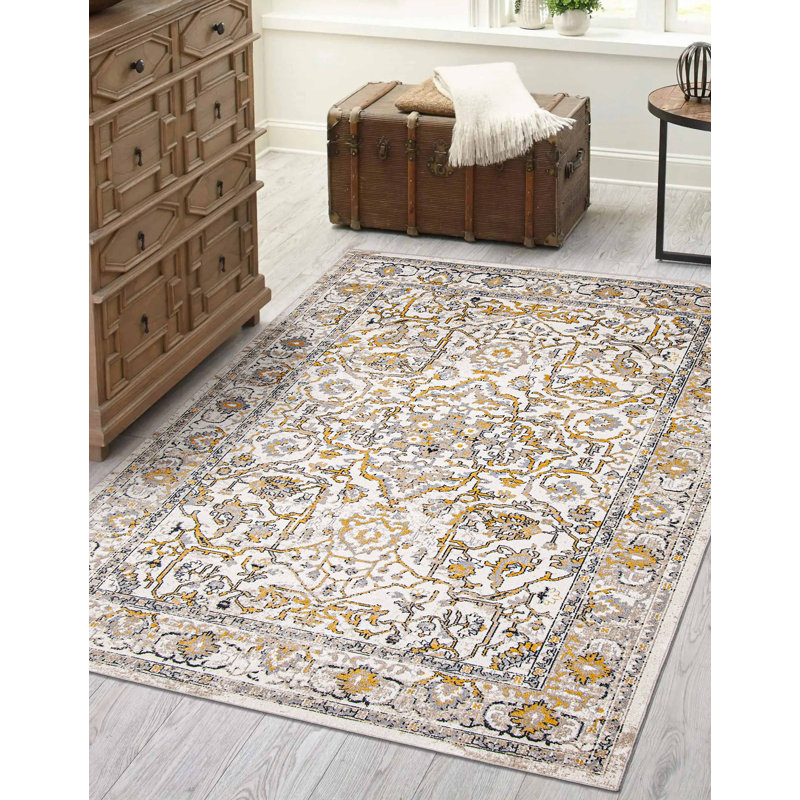 Tapis floral ivoire / brun Flatweave, Rectangle 3 pi x 5 pi