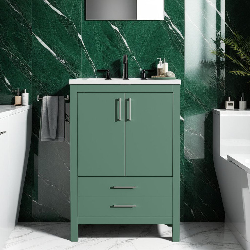 Green 24'' Bathroom Vanity with Ceramic Sink Combo