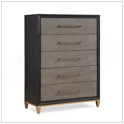Commode haute 5 pièces en bois foncé brossé 1 pièce