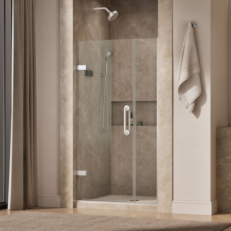 Components 33-5/8-In34-3/8-In W X 71-1/2-In H Frameless Pivot Shower Door With 3/8-In Crystal Clear Glass And Back-To-Back Vertical Door Pulls