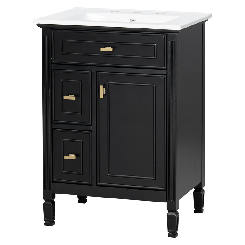 Meuble-lavabo compact de 24 pouces avec rangement, Noir, 24", Ensemble de centre 8 po