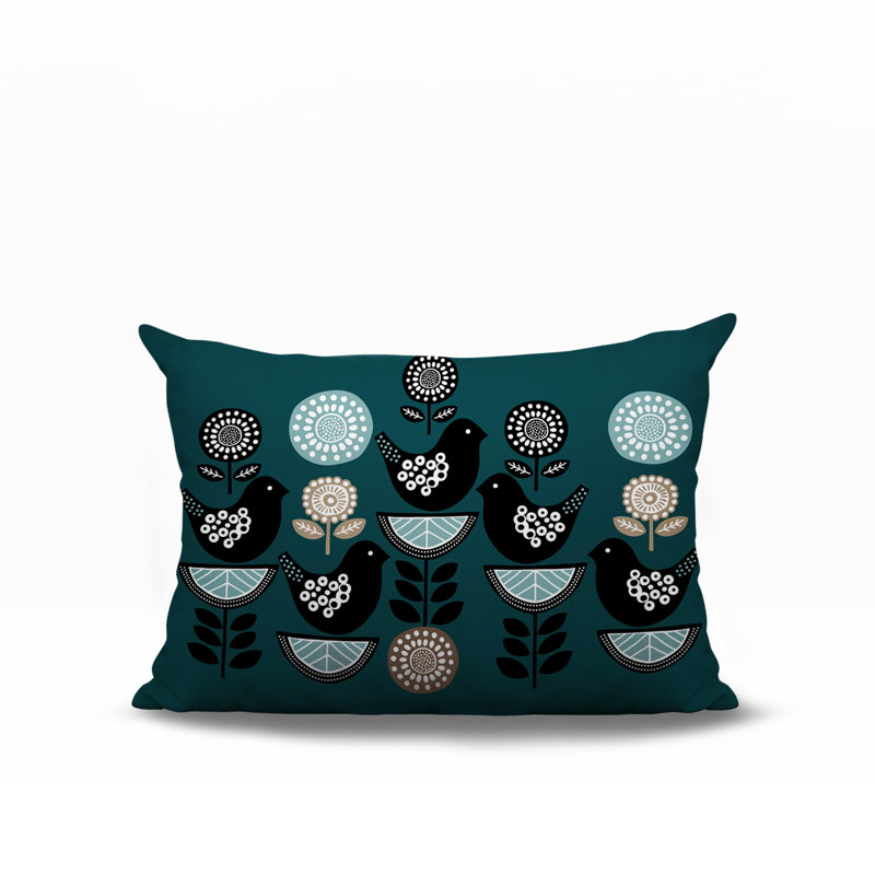 Oreiller rectangulaire intérieur / extérieur réversible Lina Bird, Rectangle H 14 po x l 20 po, Émeraude