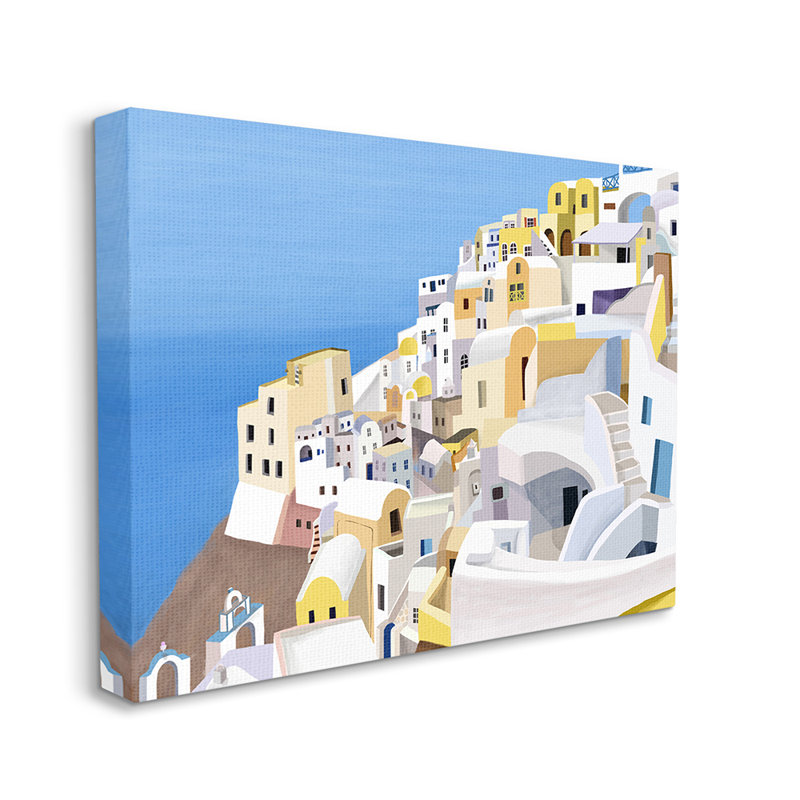«Coastal Greek Cliffside City White Yellow Buildings» par Carla Daly - impression d'art graphique, Plaque murale