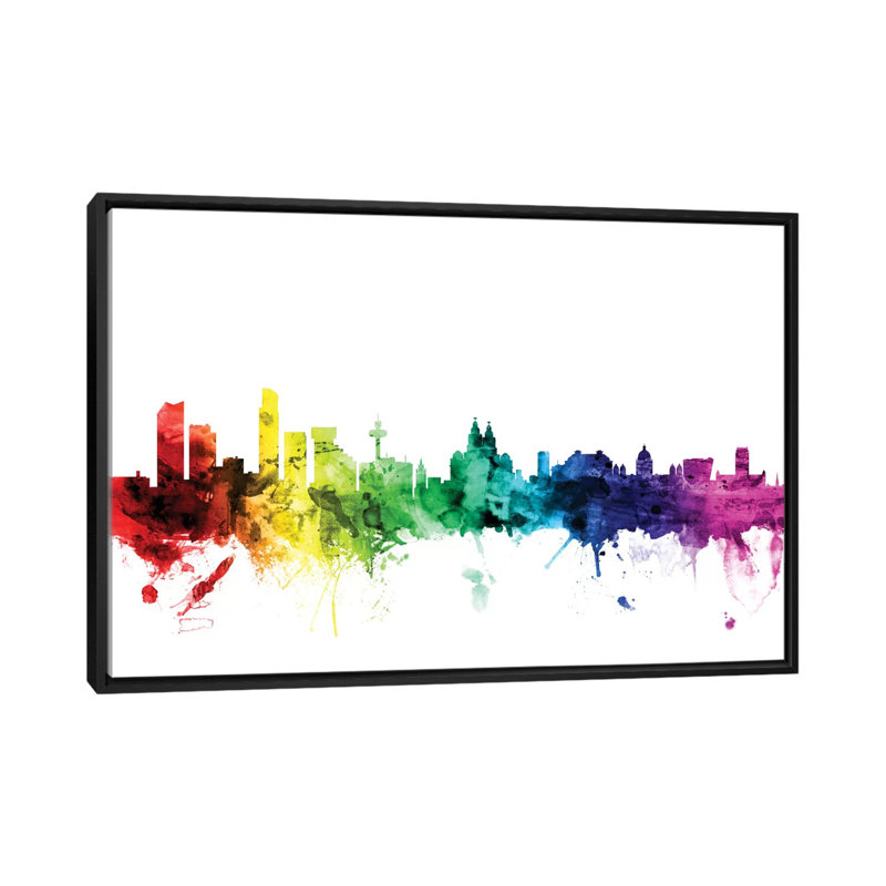 «Rainbow Skyline Series», reproduction d'art sur toile tendue, Toile avec cadre noir, Pas de tapis