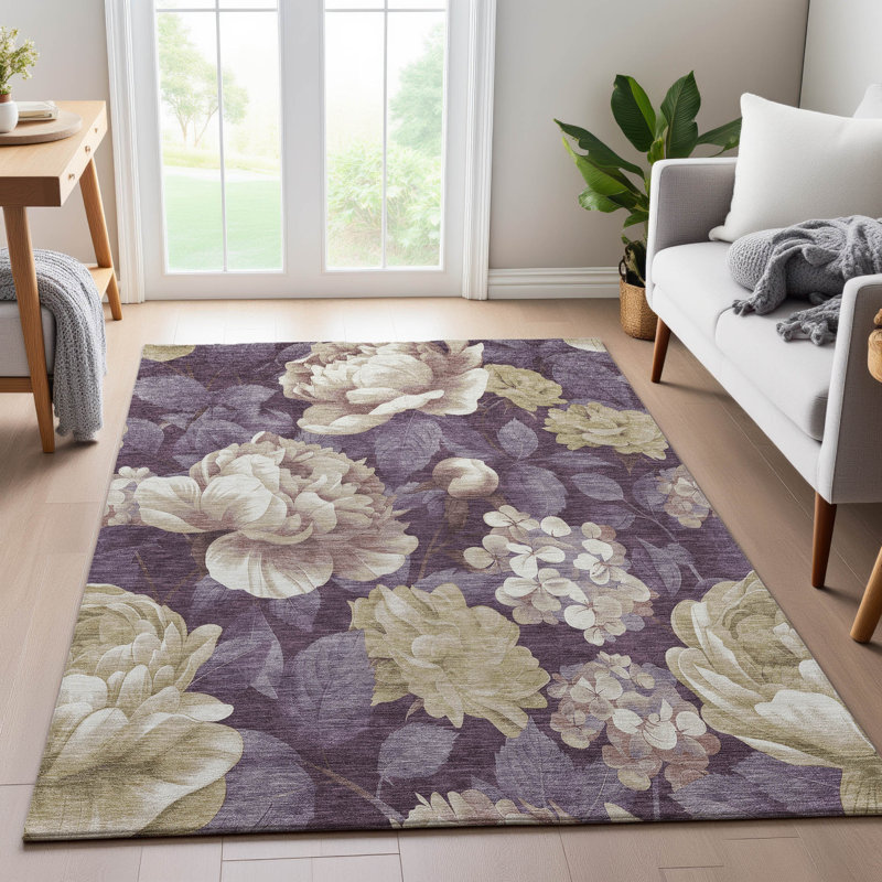Premium Machine Washable Floyd AMF1561 Floral Rug, Rectangle 9' x 12'