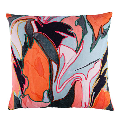 Boho Style 2 Cotton Printed Embroidered Square Decorative Pillow  18x18"