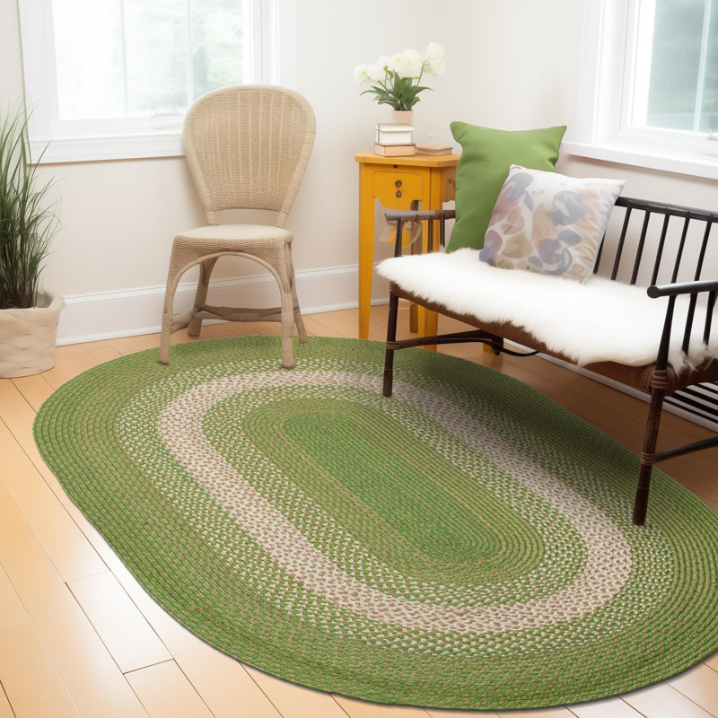 Tapis vert tressé à la main Enika, Ovale 4 pi x 6 pi