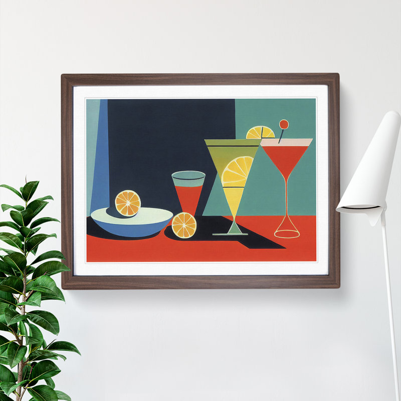 Retro Cocktail Vol.3 - Single Picture Frame Painting, Walnut Framed, 46cm H x 64cm W x 2cm D
