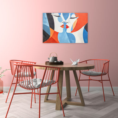 Modern Abstract Kiss Colorful Romantic Abstract Wall Art Print 1 Piece Wrapped Canvas Wall Art