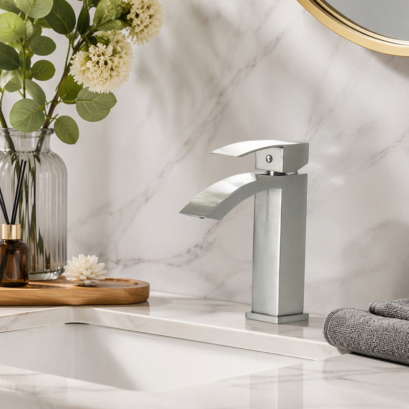 Brushed Nickel Bathroom Faucet,Faucet For Bathroom Sink, Single Hole Bathroom Faucet Modern Single Handle Vanity Basin Faucet